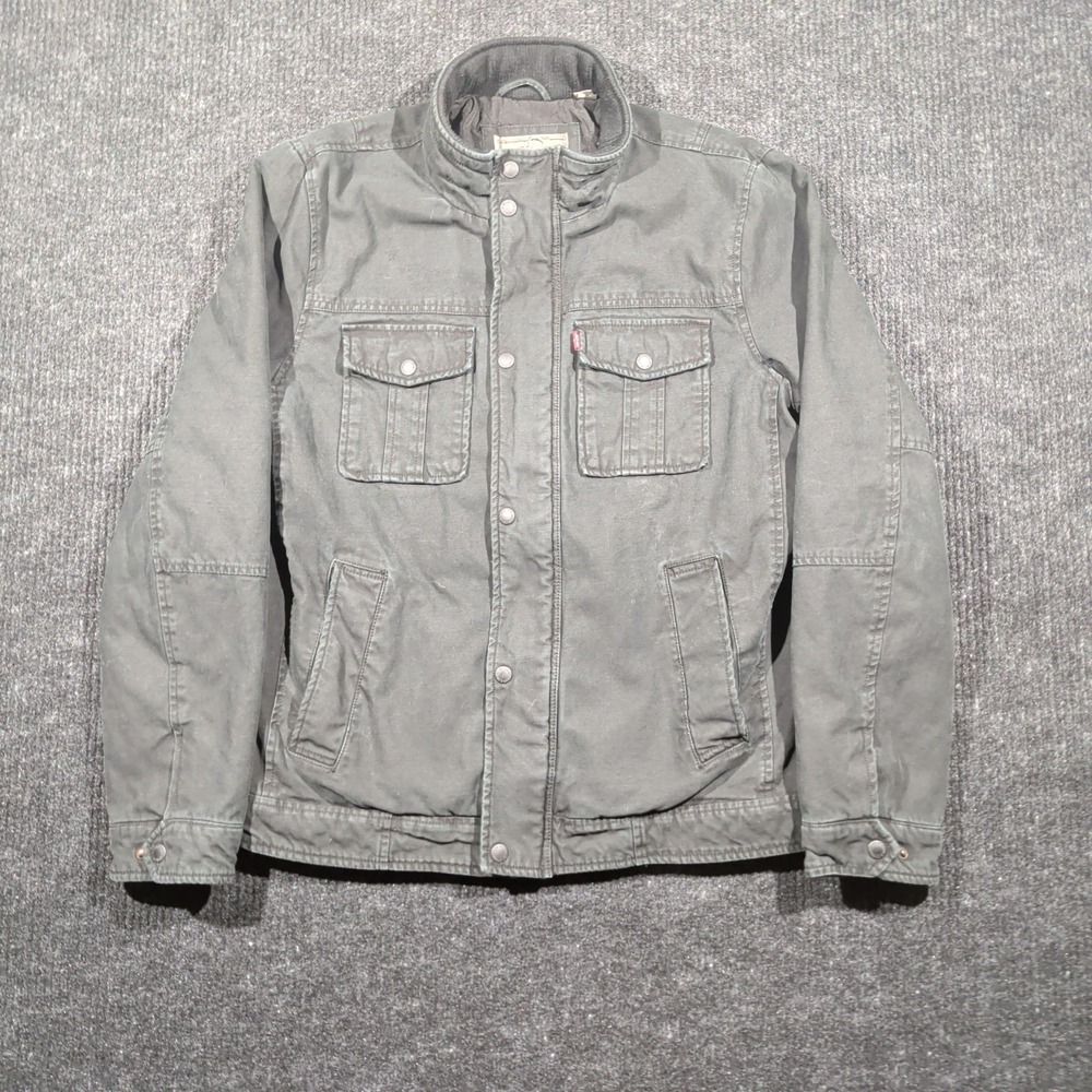 Levi's Men's Medium Black Military Field Jacket Quilted Lined Cotton Utility...